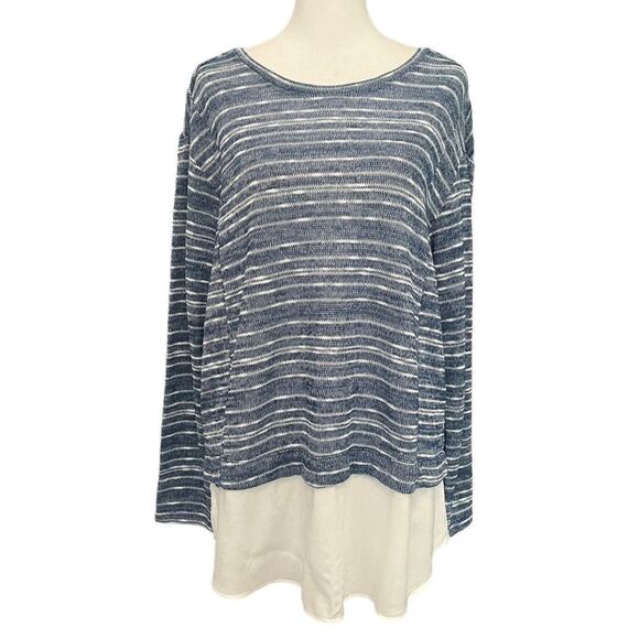 BCBGeneration Blue White Marled Shirt Tail Sweater Womens Size Large​​​ - Picture 1 of 11